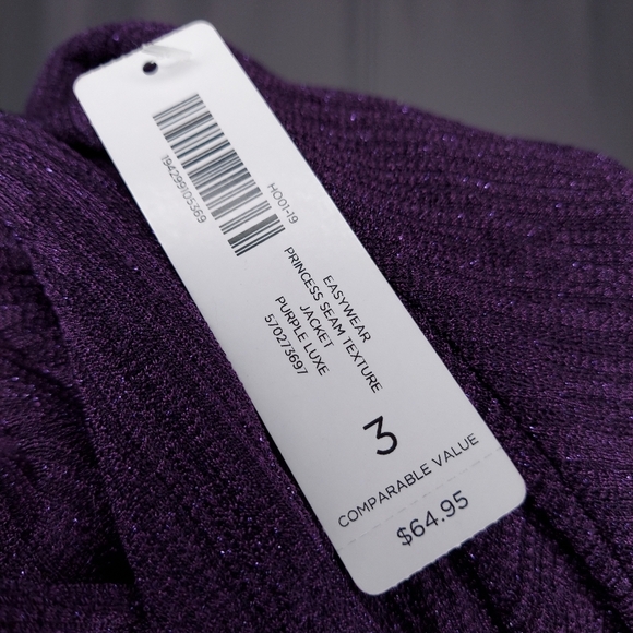 Chico's Easywear Cardigan 3 XL Purple Metallic Rib Texture Open Princess Jacket - Picture 8 of 8